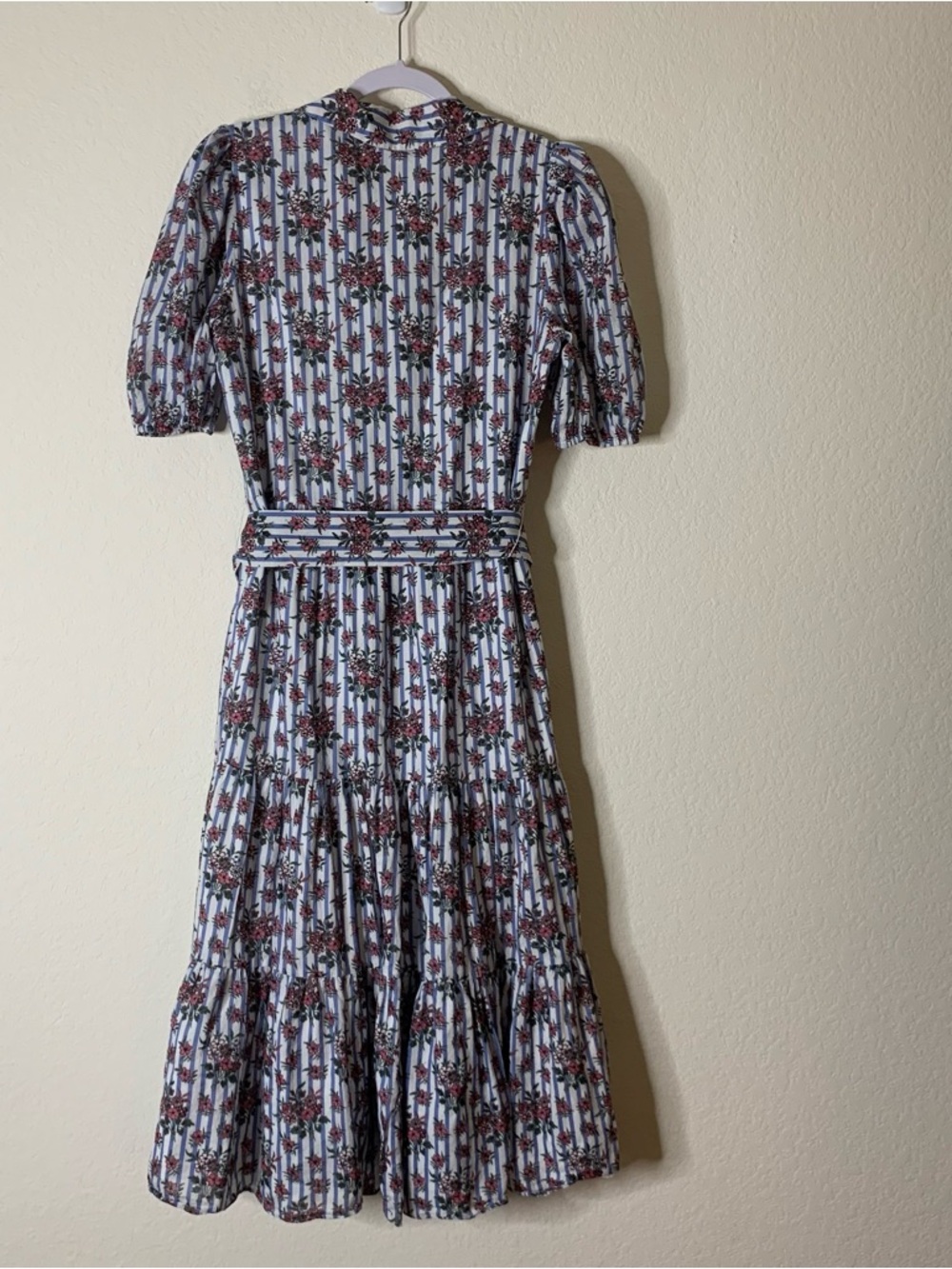Veronica Beard Eunice Womens Floral Blue / white Striped midi Dress 4 - Picture 10 of 11